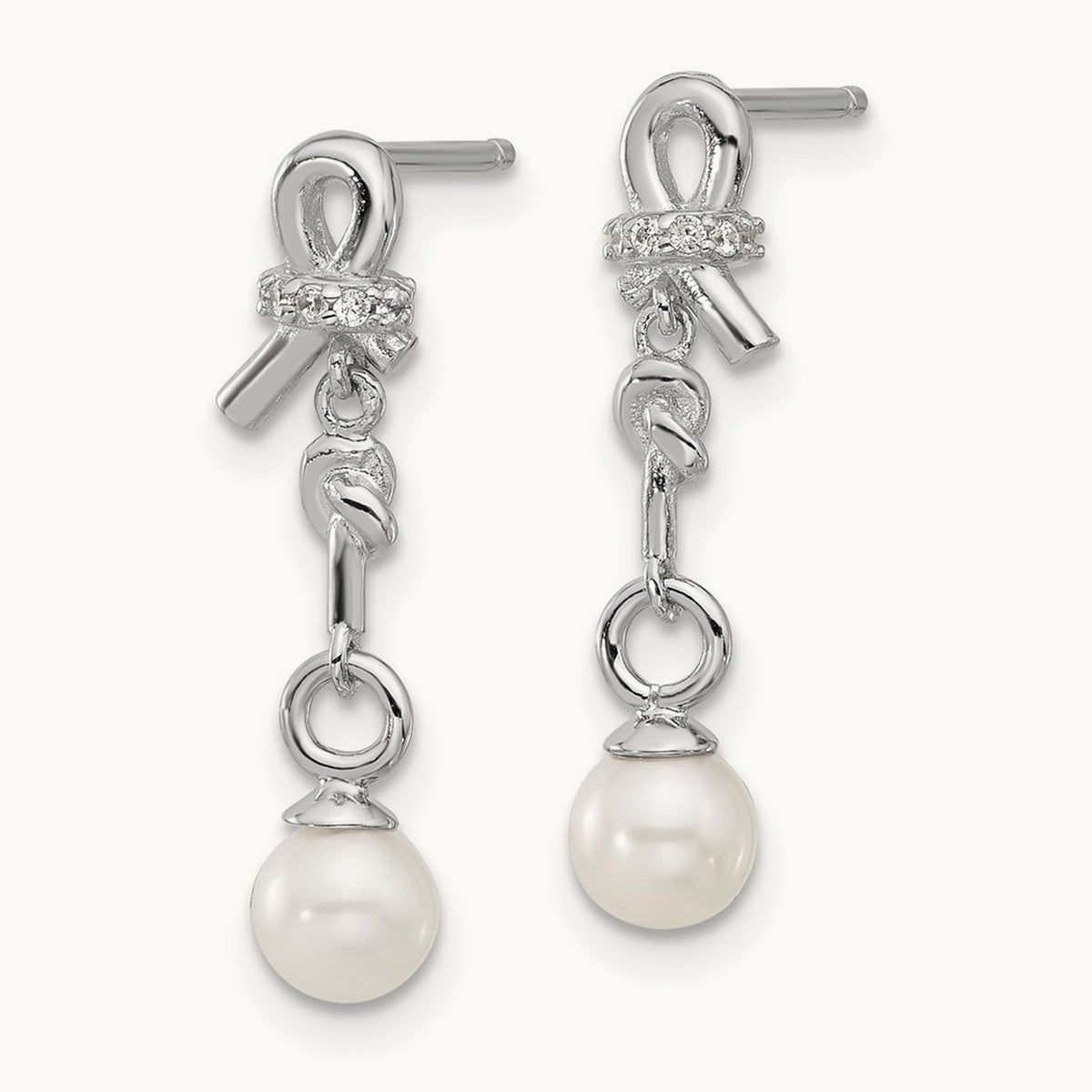 Cheryl M Rh-pltd CZ & Freshwater Cultured Pearl Post Dangle Earrings