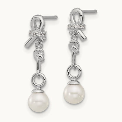 Cheryl M Rh-pltd CZ & Freshwater Cultured Pearl Post Dangle Earrings