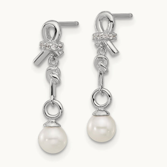 Cheryl M Rh-pltd CZ & Freshwater Cultured Pearl Post Dangle Earrings