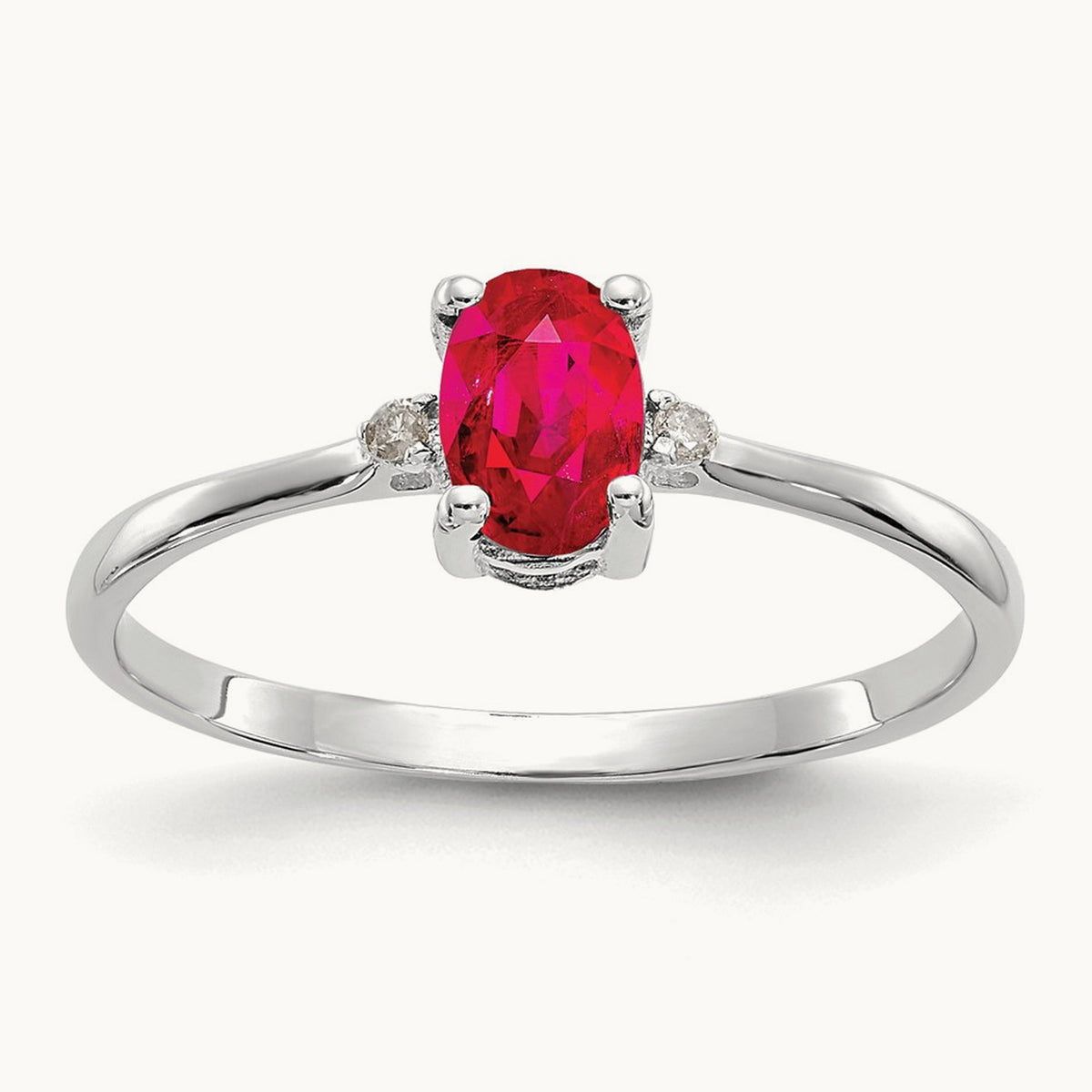 Diamond & Ruby Birthstone Ring — 14K White Gold, 6