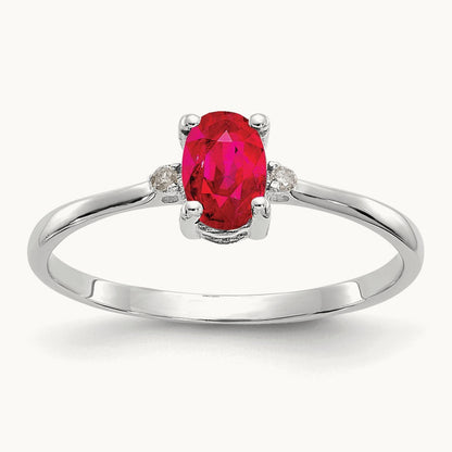Diamond & Ruby Birthstone Ring — 14K White Gold, 6