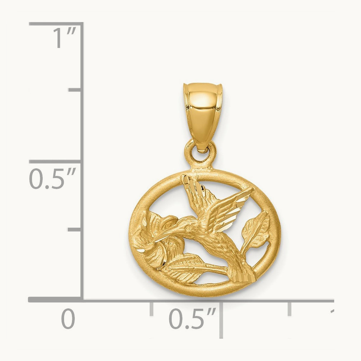 D/C Brushed Hummingbird Pendant, 14K