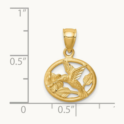 D/C Brushed Hummingbird Pendant, 14K