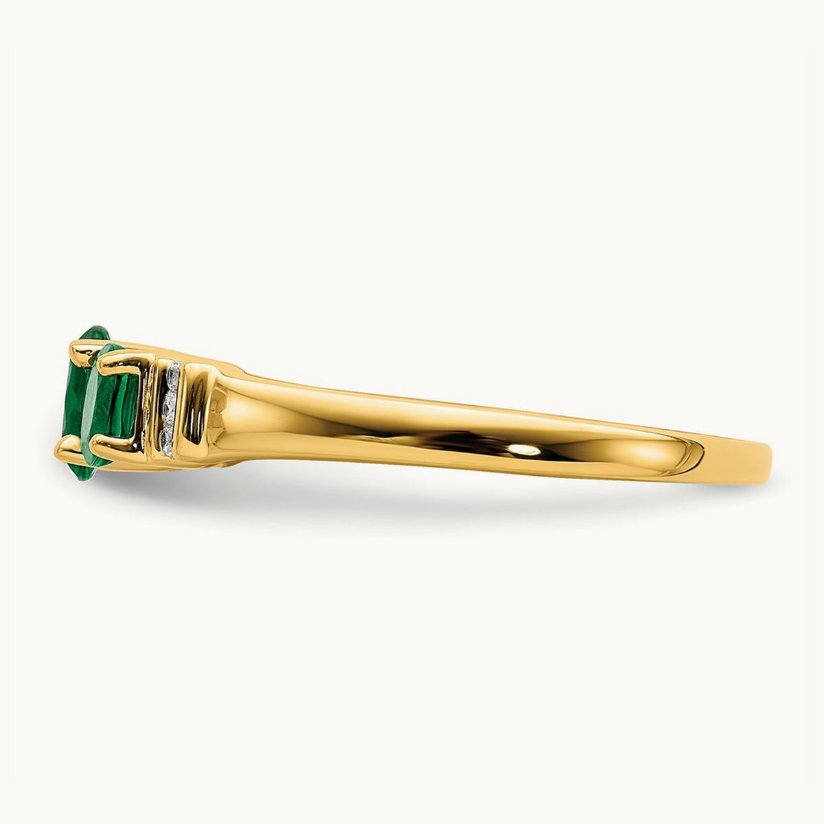Polished Triple Emerald and Diamond 3-stone Ring, 14K