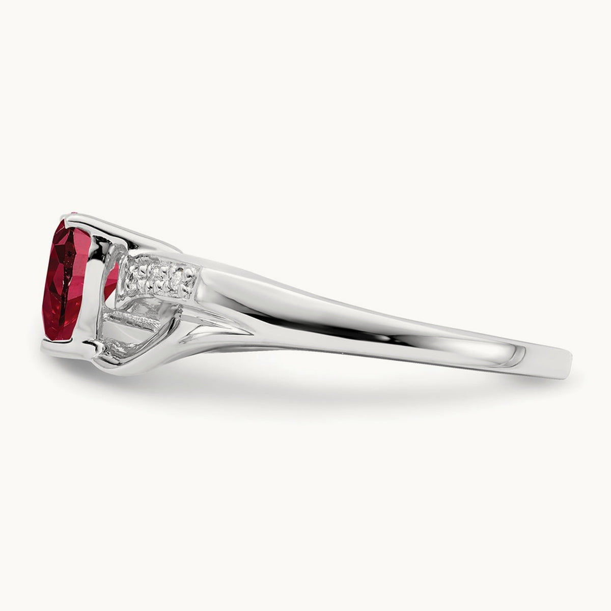 Created Ruby and Lab-Grown Diamond Heart Ring — 14K White Gold, 7