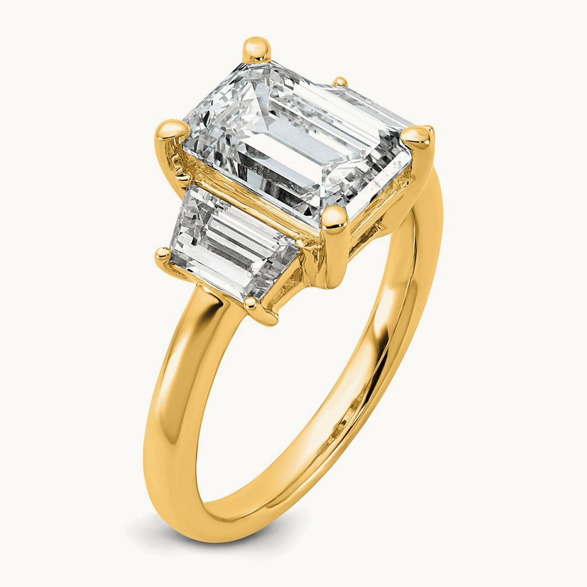 Emerald & Trapezoid Engagement Ring — 14K Yellow Gold, 4 ct, 7