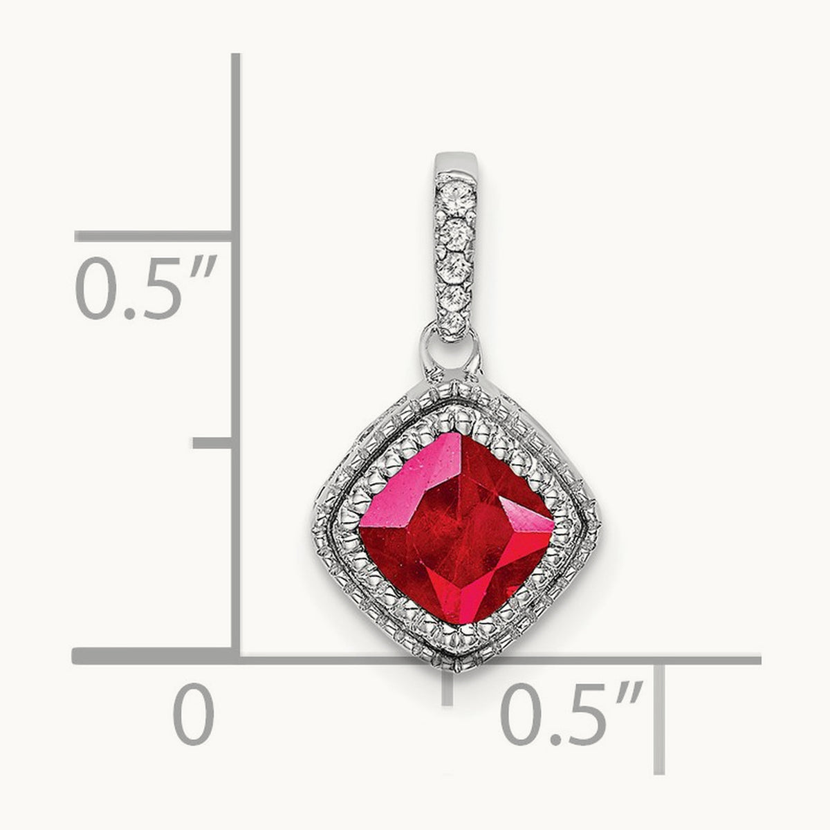 Cushion Ruby and Diamond Pendant — 14K White Gold