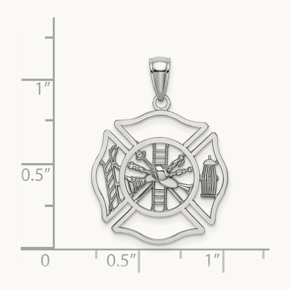 Fireman Shield Charm, 14K White Gold