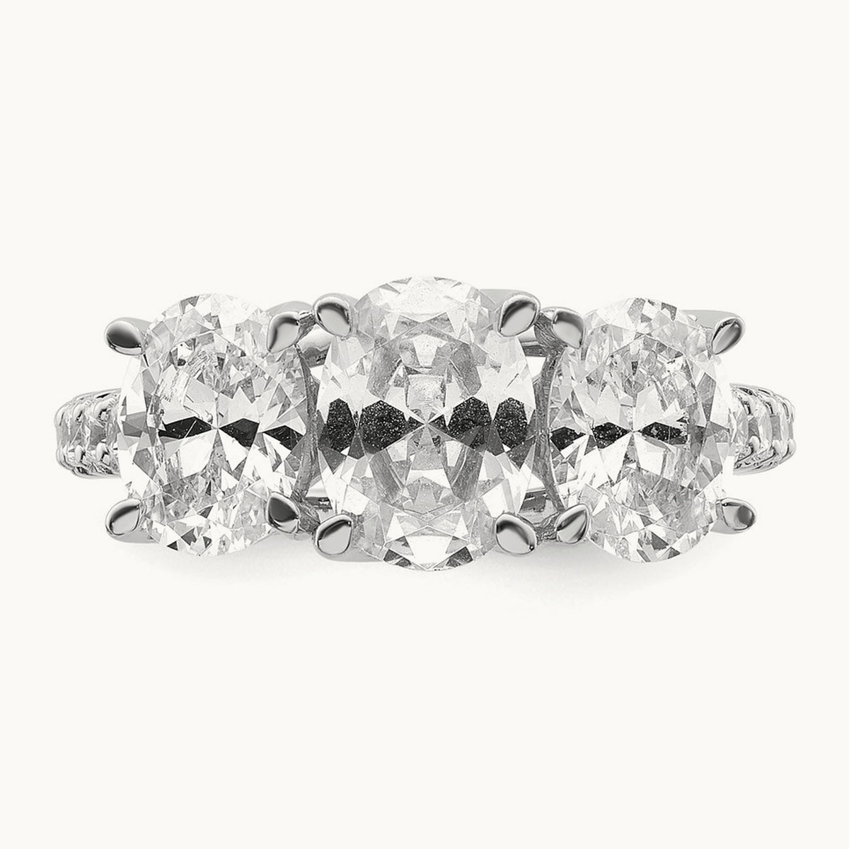 Oval Center Semi-Mount 3 Stone Engagement Ring, 0.10-0.25 ct tw Lab-Grown Diamond — 1/4 ct, VS/SI (Great), 14K White Gold