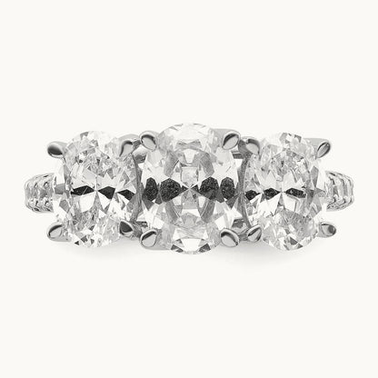 Oval Center Semi-Mount 3 Stone Engagement Ring, 0.10-0.25 ct tw Lab-Grown Diamond — 1/4 ct, VS/SI (Great), 14K White Gold