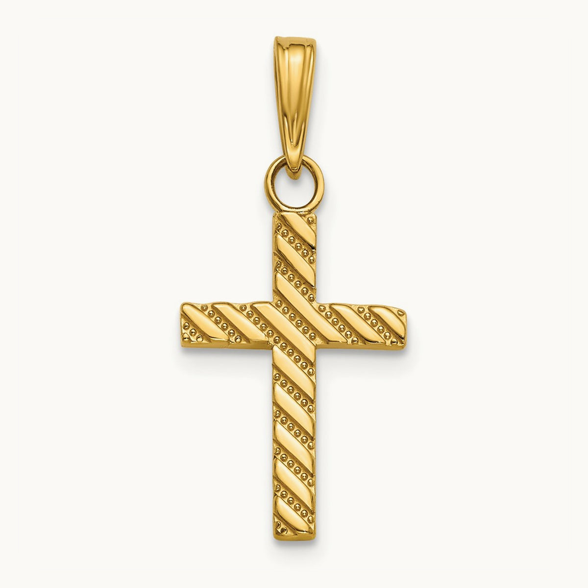 Beaded and Polished Cross Charm — 14K Yellow Gold