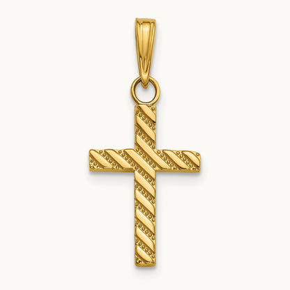 Beaded and Polished Cross Charm — 14K Yellow Gold