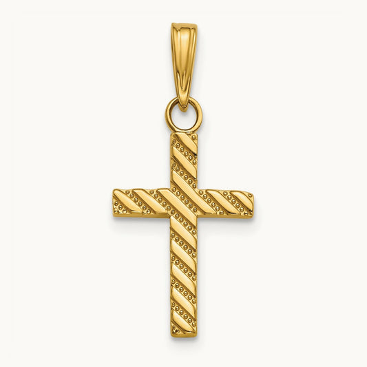 Beaded and Polished Cross Charm — 14K Yellow Gold