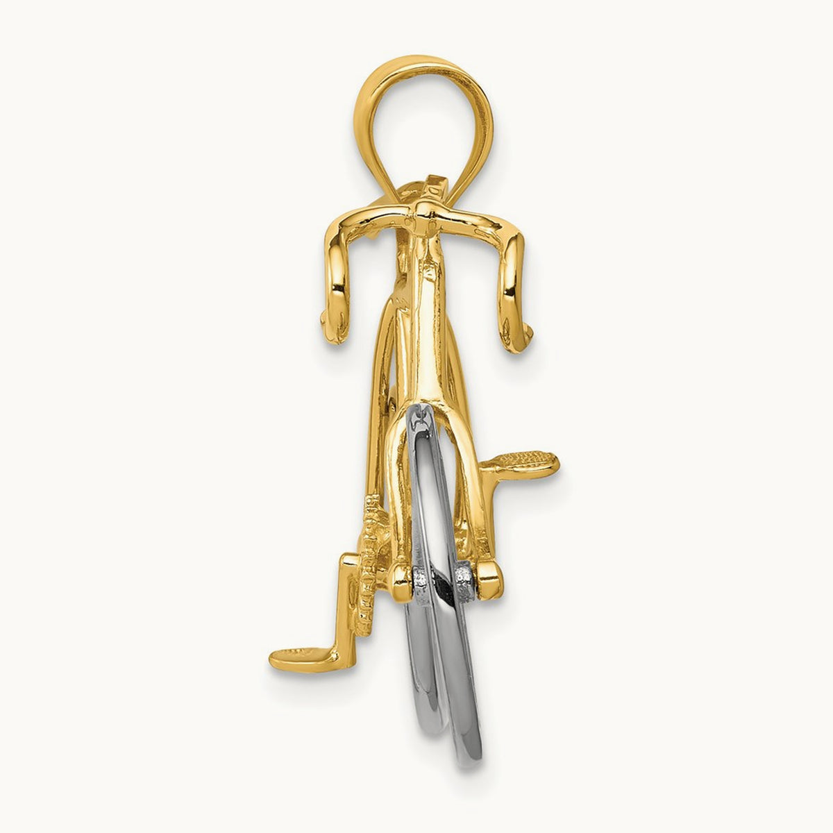 Large Two-tone 3-D Bicycle Pendant, 14K