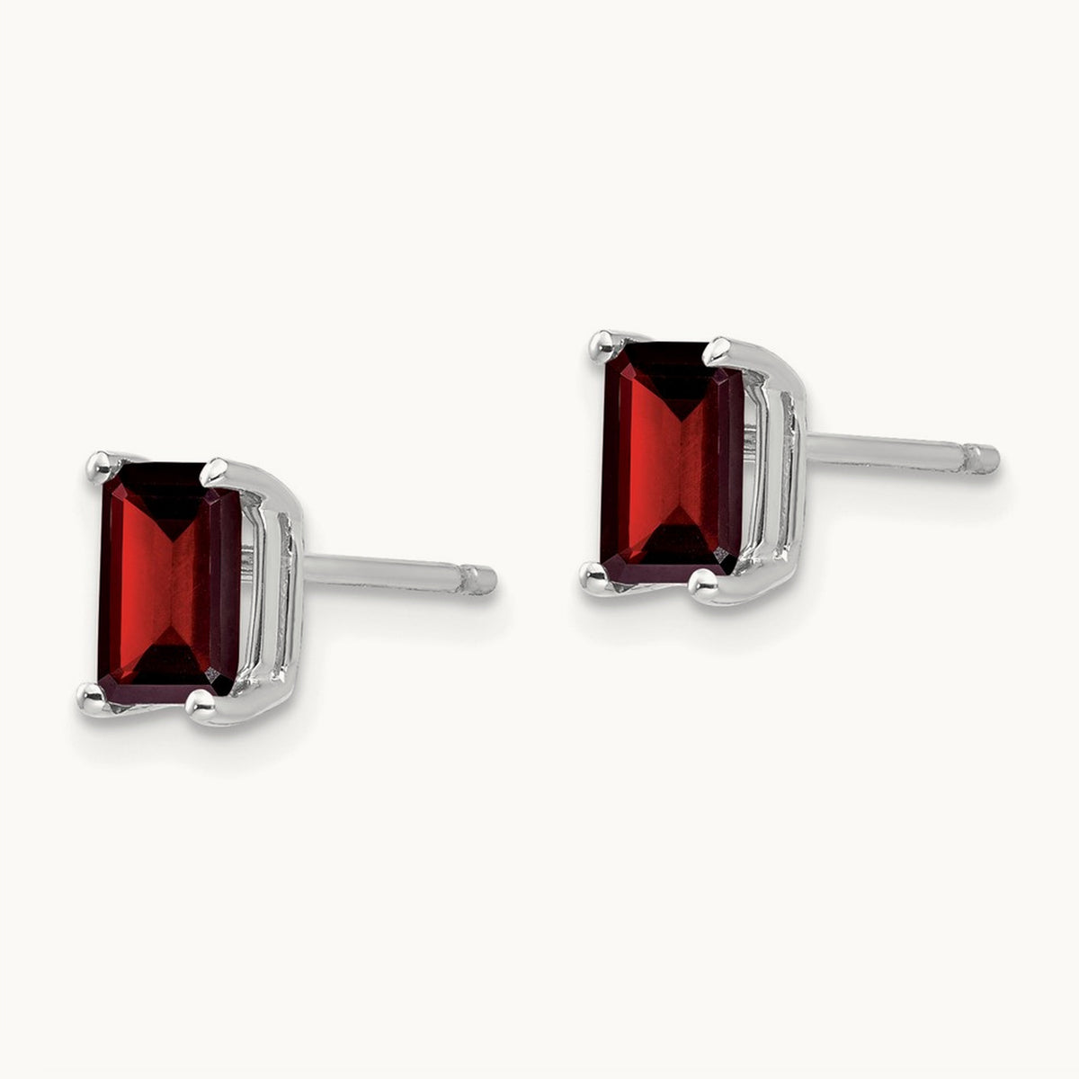 6x4mm Emerald Cut Garnet Earrings, 14K White Gold