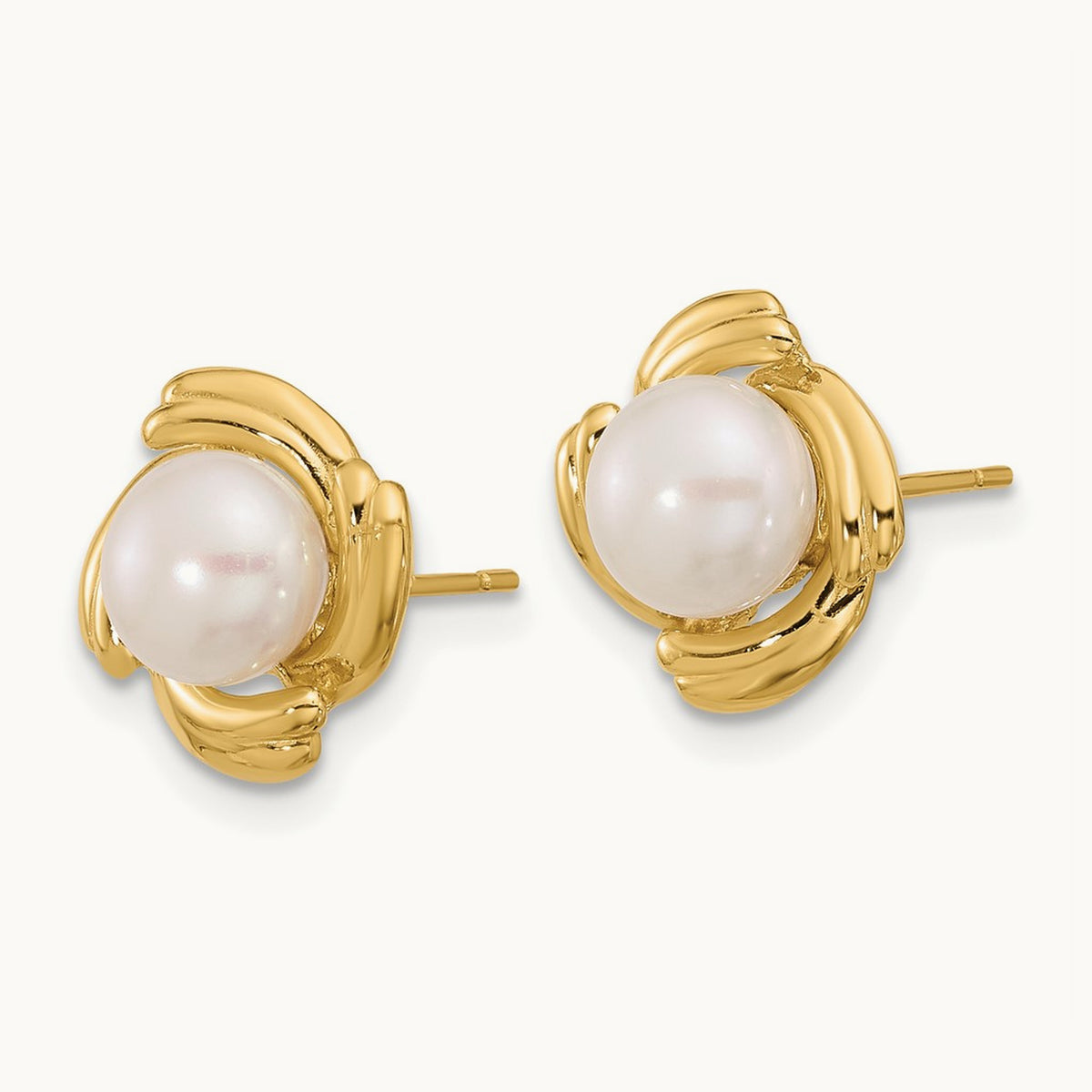 6- White Button FWC Pearl Earring and Pendant Set, 7mm, 14K