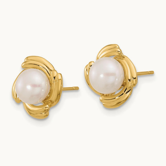 6- White Button FWC Pearl Earring and Pendant Set, 7mm, 14K