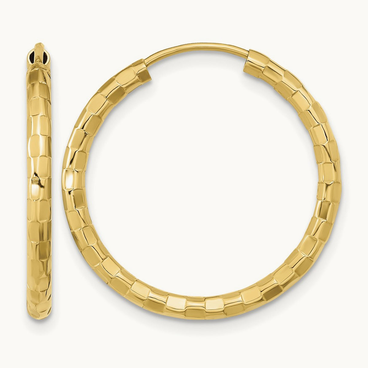 Polished Faceted Hoop Earrings, 14K Gold