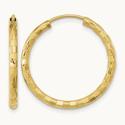 Polished Faceted Hoop Earrings, 14K Gold