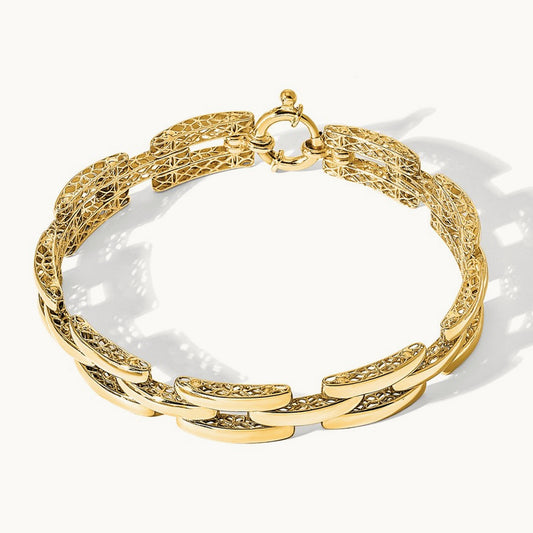 Polished Fancy Link Bracelet, 14K