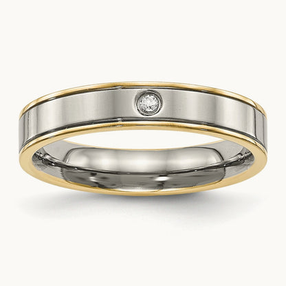 Titanium Polished Yellow IP-plated with CZ 5mm Grooved Comfort Fit Band