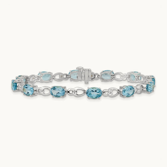 Blue Topaz and Diamond Bracelet — 14K White Gold