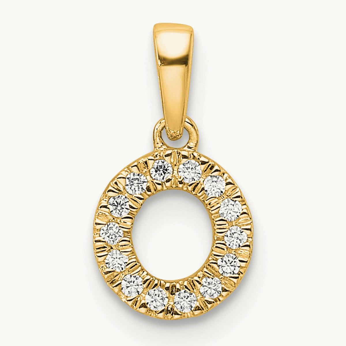 Diamond Initial with Bail Pendant — 14K Yellow Gold, O