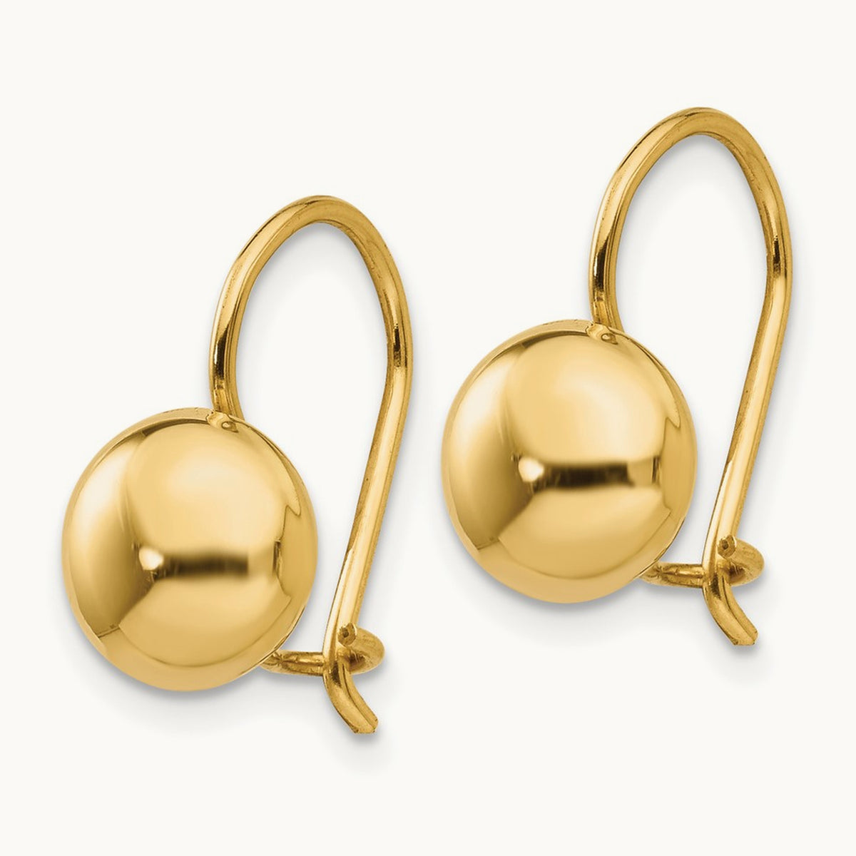 Polished Button Kidney Wire Earrings — 14K Yellow Gold, 8mm