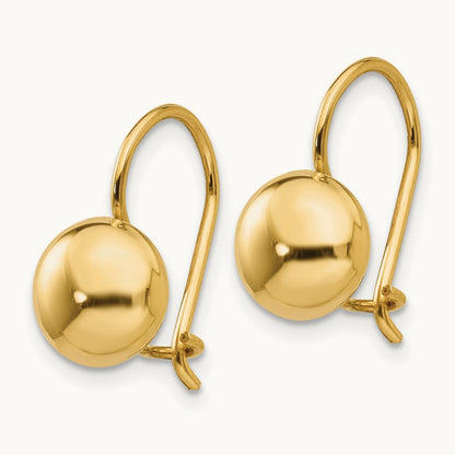 Polished Button Kidney Wire Earrings — 14K Yellow Gold, 8mm
