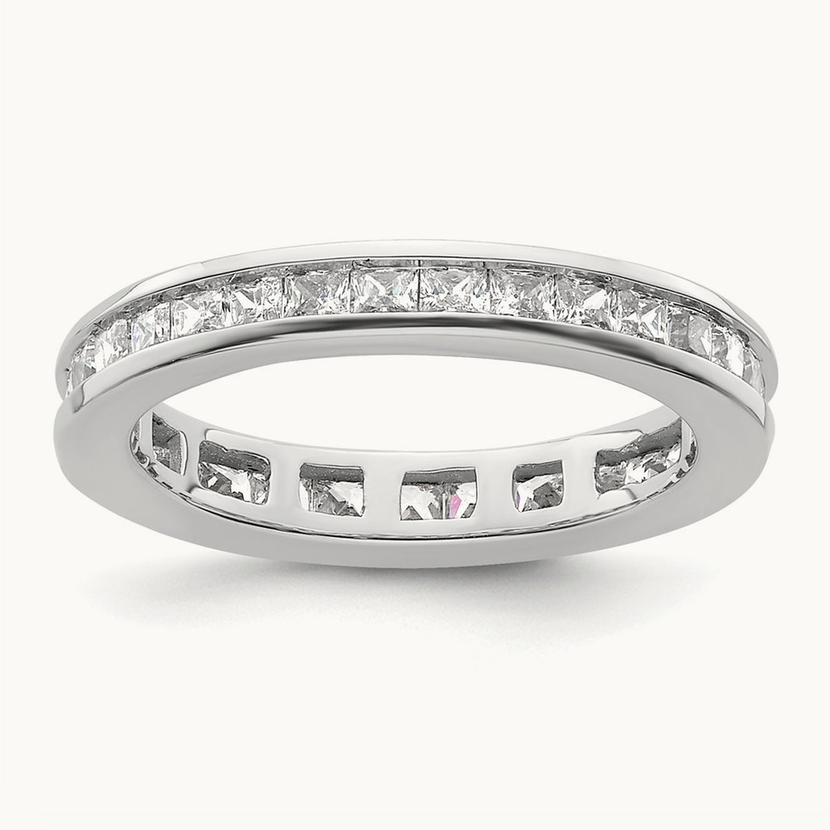 Polished Princess Channel Set Diamond Eternity Band, 1.00 ct tw, 14K Gold — 14K White Gold