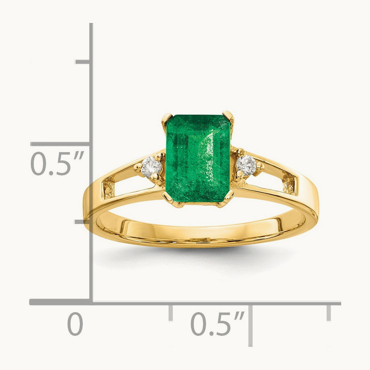 7x5mm Emerald Cut Emerald Diamond Ring — 14K Yellow Gold