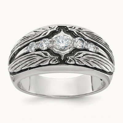 w/ Blk RH IBGoodman Men's Textured 5-Stone Diamond Ring, 14K White Gold