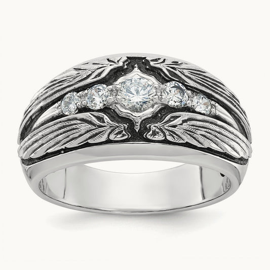 w/ Blk RH IBGoodman Men's Textured 5-Stone Diamond Ring, 14K White Gold