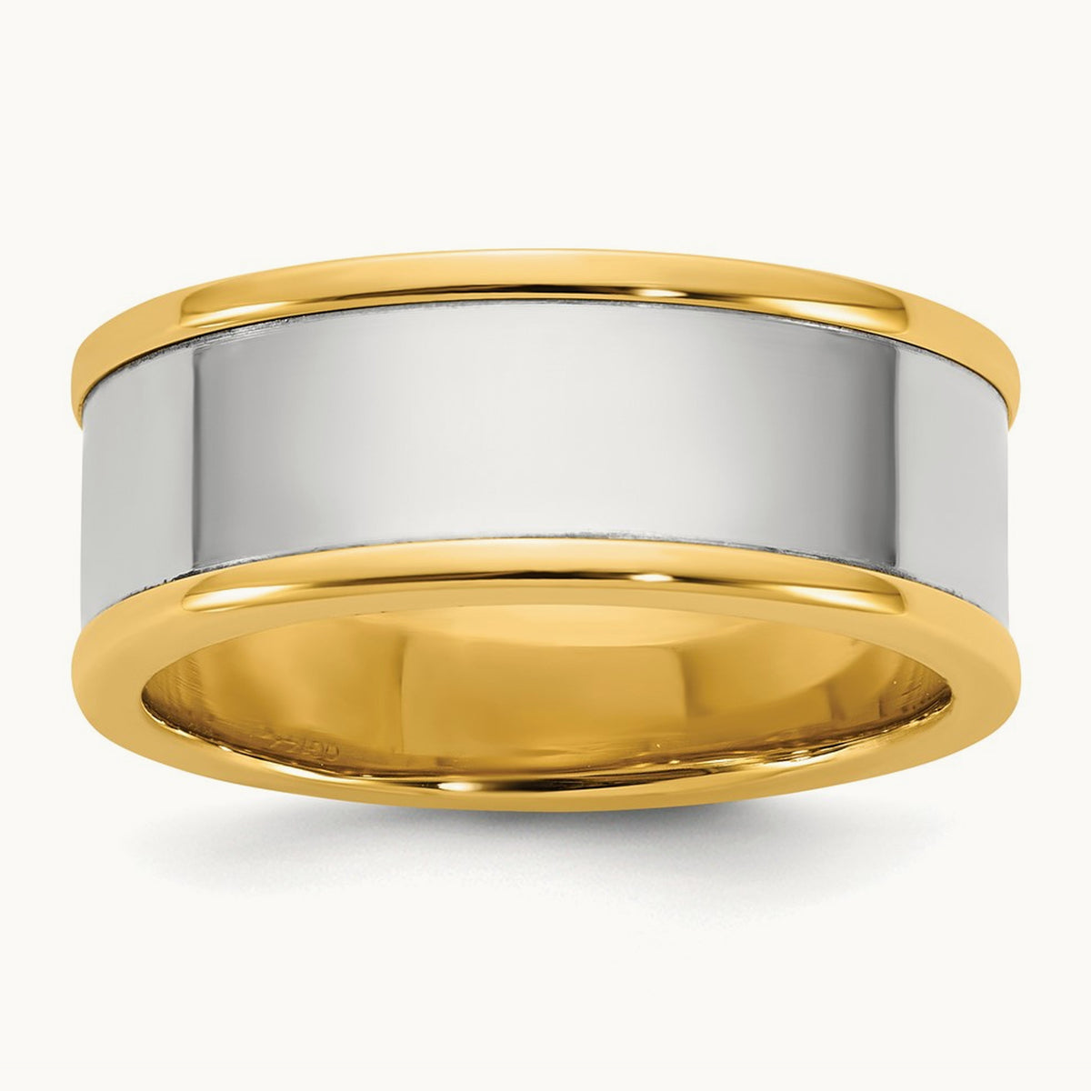 Y/W Step Up Flat Edge Wedding Band, 8mm, 14K Two-tone