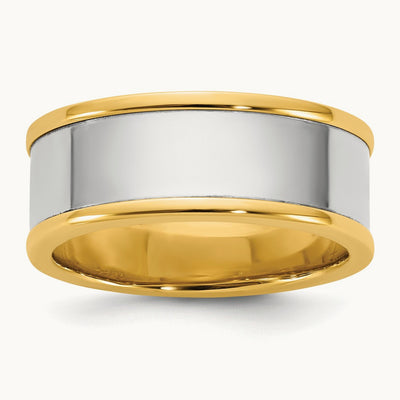 Y/W Step Up Flat Edge Wedding Band, 8mm, 14K Two-tone