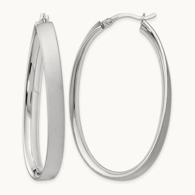 Rhodium-plated Satin Oval Hoop Earrings, Sterling Silver — Leslie's