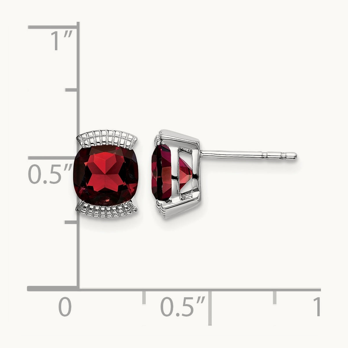 Garnet Post Earrings — 14K White Gold
