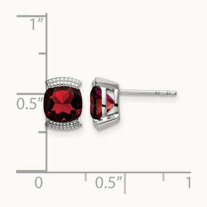 Garnet Post Earrings — 14K White Gold