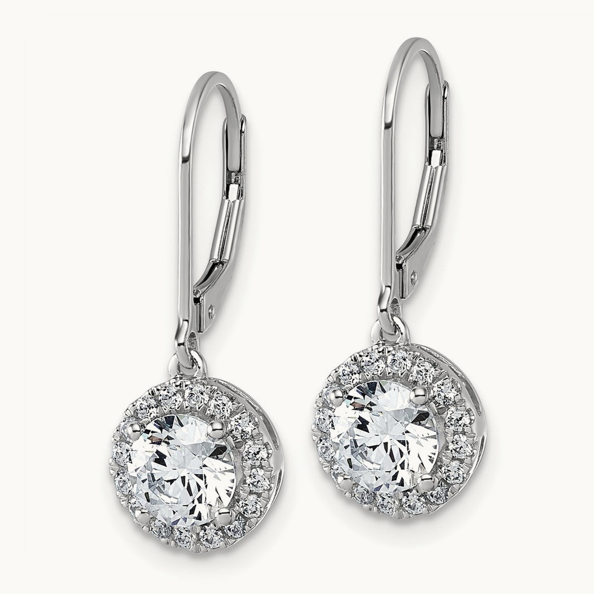 Halo Drop Leverback Earrings, 1.75 ct tw Lab-Grown Diamond — 14K White Gold