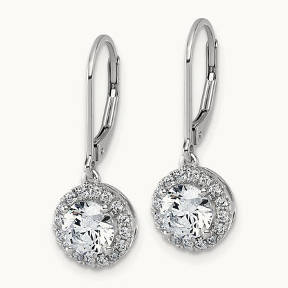 Halo Drop Leverback Earrings, 1.75 ct tw Lab-Grown Diamond — 14K White Gold