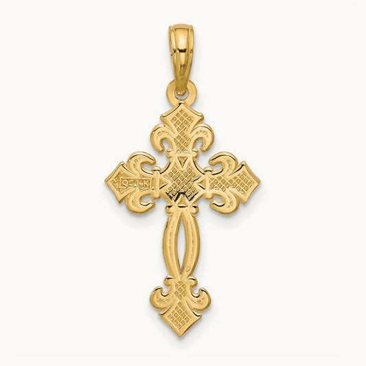 Polished Fancy Textured Cross Pendant, 14K