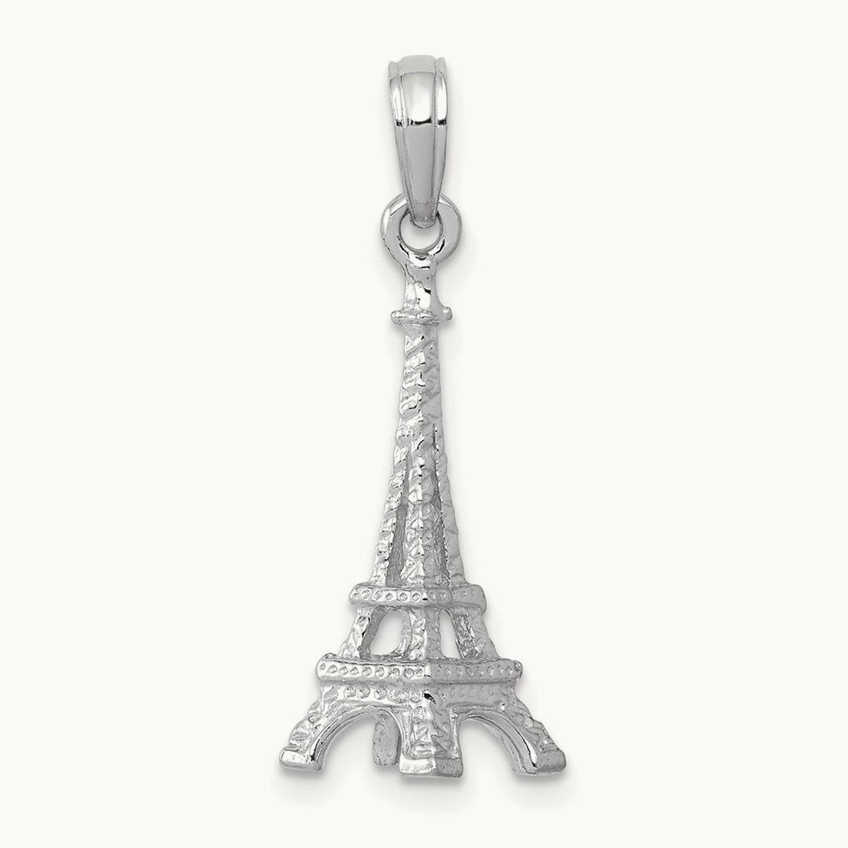 Solid Polished 3-D Eiffel Tower Charm — 14K White Gold