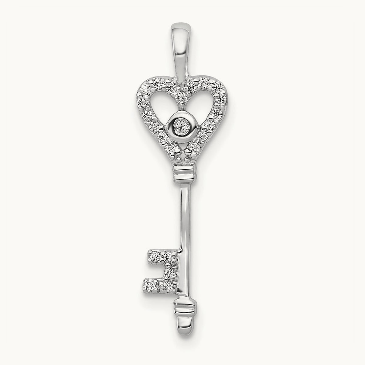 Diamond Heart Key Pendant — 23mm