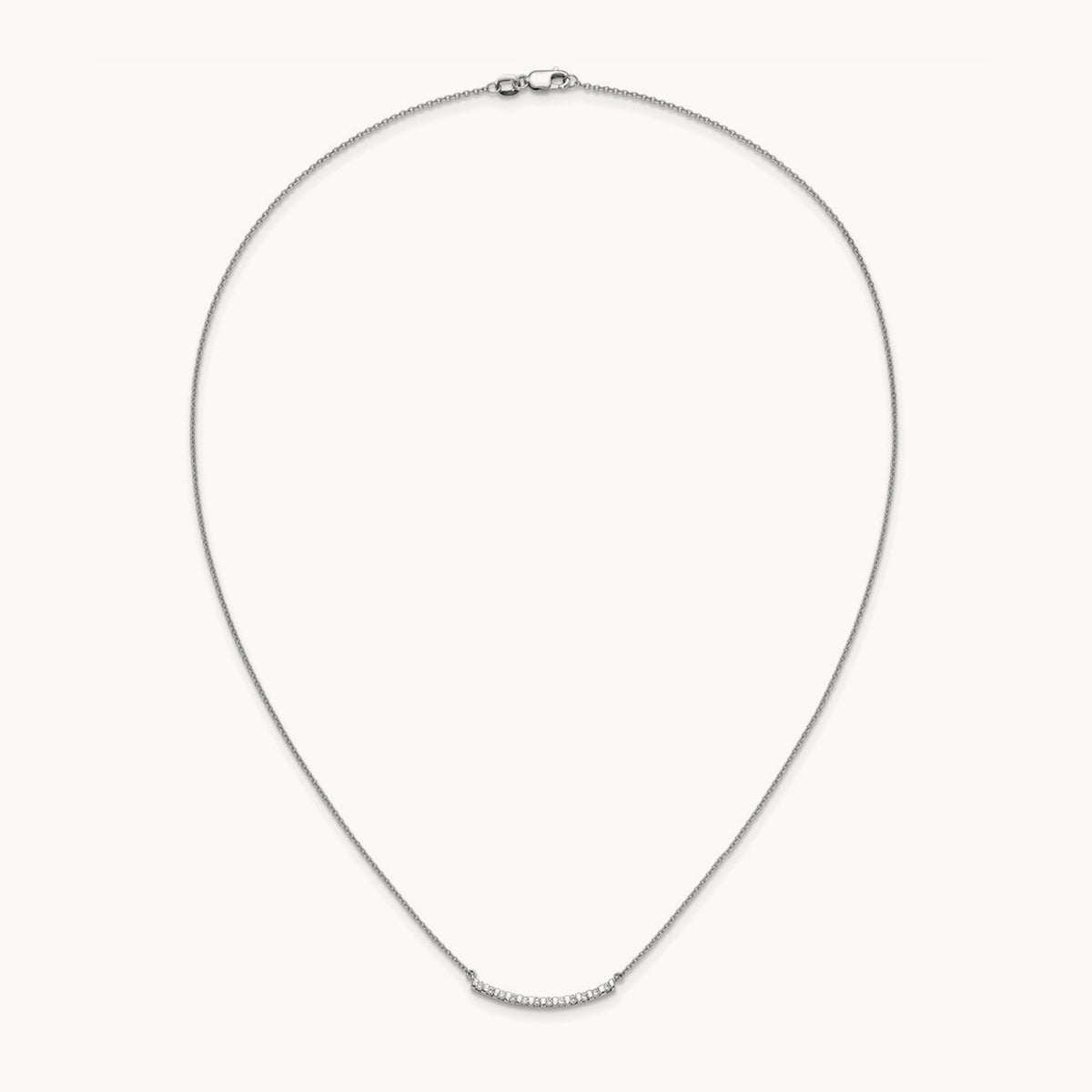 Diamond Curved Bar 18 inch Necklace, 14K White Gold