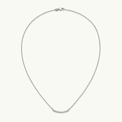 Diamond Curved Bar 18 inch Necklace, 14K White Gold