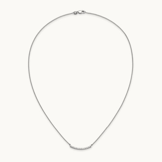 Diamond Curved Bar 18 inch Necklace, 14K White Gold