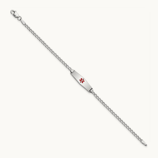 WG Medical Semi-Solid Soft Diamond Shape Red Enamel Cuban ID Bracelet, 14K