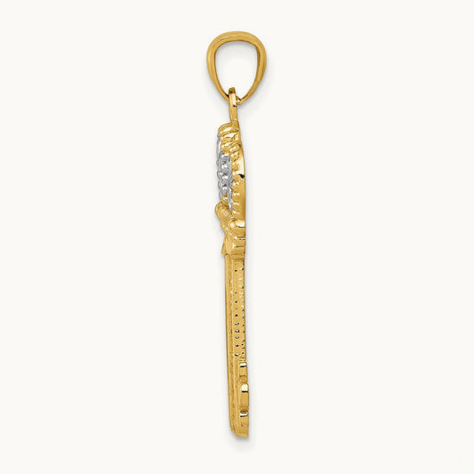 w/White Rhodium Polished Fleur De Lis Crown Key Charm, 14K