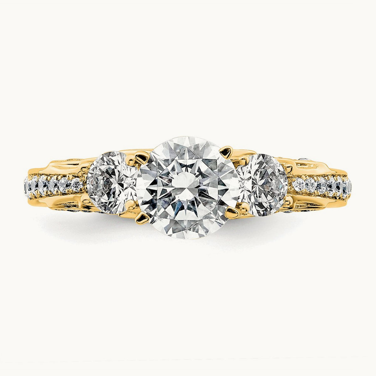 Round Semi-Mount 3 Stone Engagement Ring, 0.75 ct tw Lab-Grown Diamond — 14K Yellow Gold
