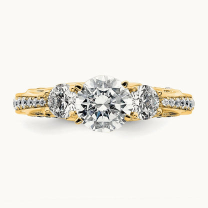 Round Semi-Mount 3 Stone Engagement Ring, 0.75 ct tw Lab-Grown Diamond — 14K Yellow Gold